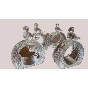 Hofbauer Byrdes Napkin Rings Set of 4 Vintage Crystal Bird West Germany